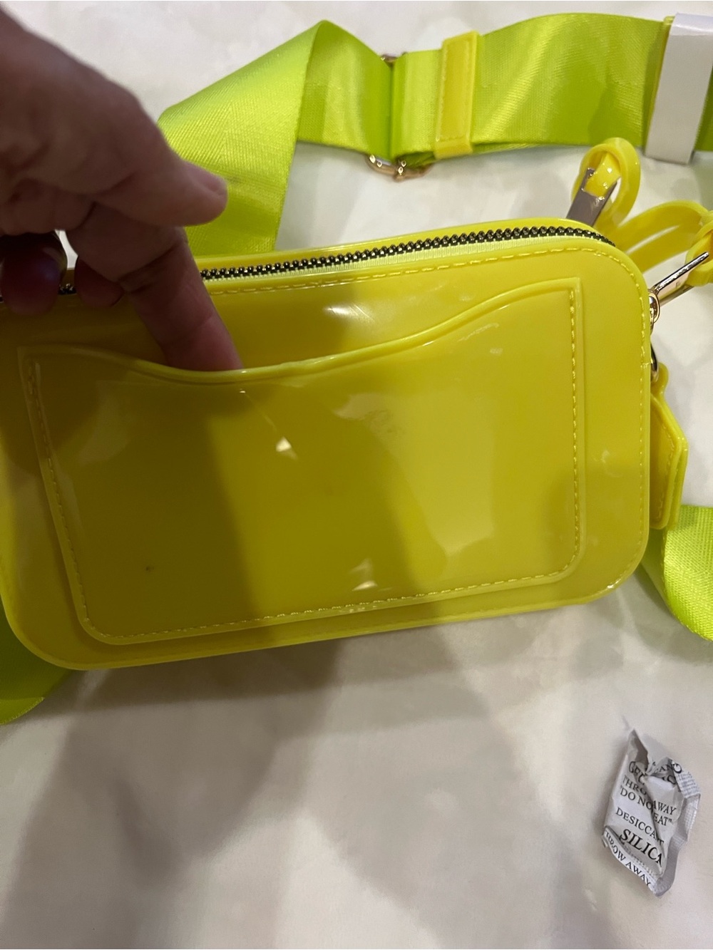 Caleesa Neon Yellow Patent Vegan Crossbody Bag - Picture 9 of 9